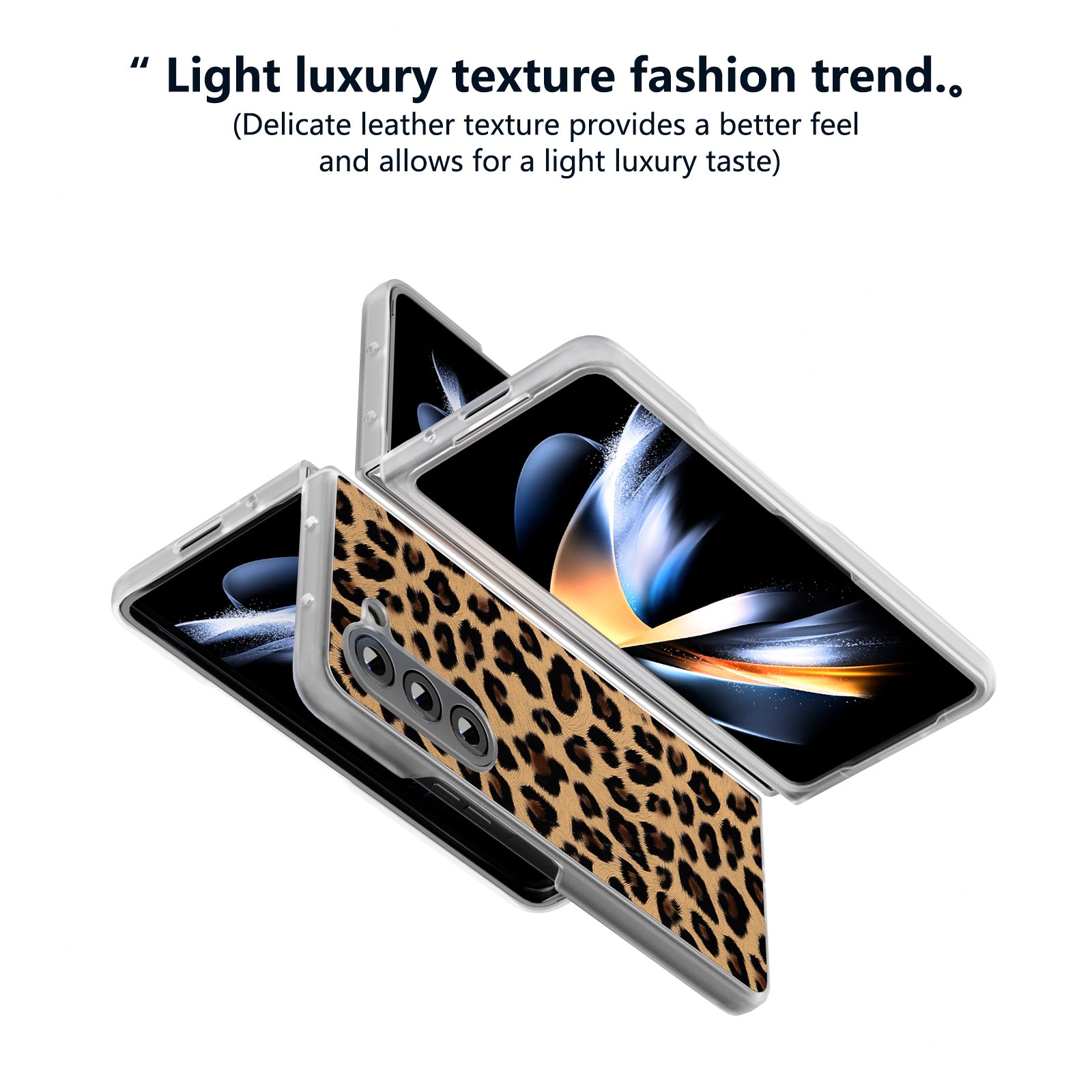 For Samsung Galaxy Z Fold6 5G Case Leather+PC Non-Slip Phone Cover Leopard Pattern - Champagne Gold