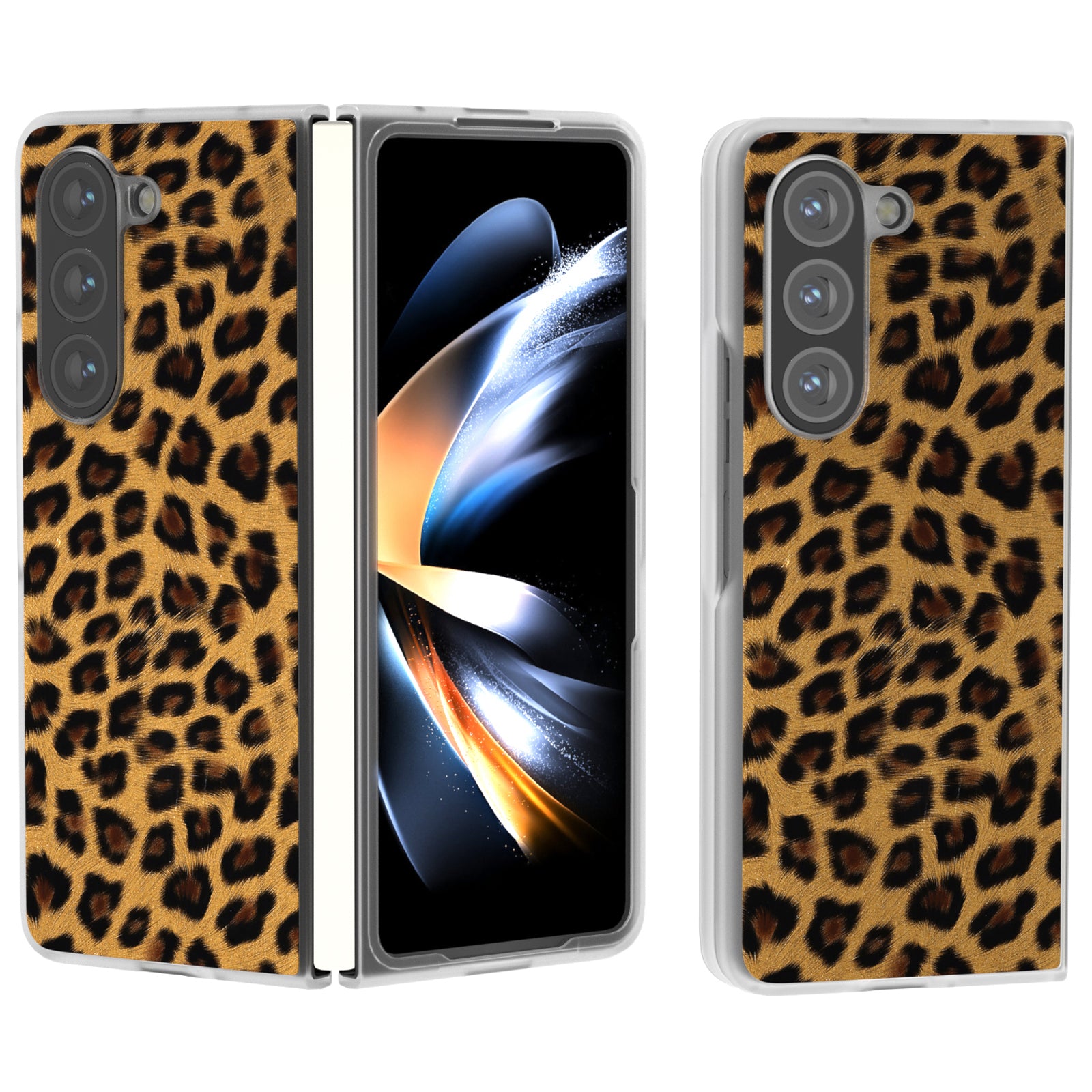For Samsung Galaxy Z Fold6 5G Case Leather+PC Non-Slip Phone Cover Leopard Pattern - Gold
