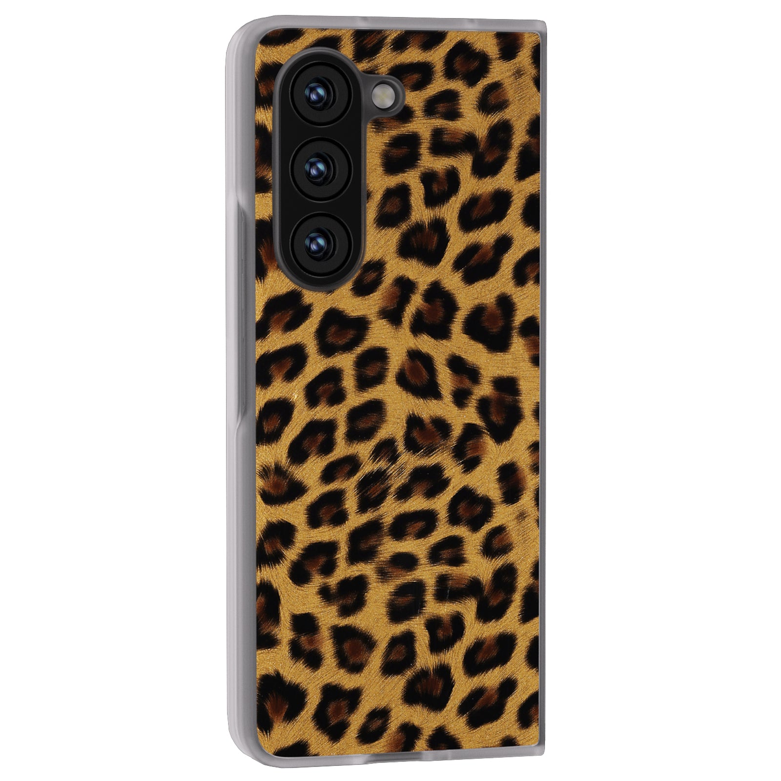 For Samsung Galaxy Z Fold6 5G Case Leather+PC Non-Slip Phone Cover Leopard Pattern - Gold