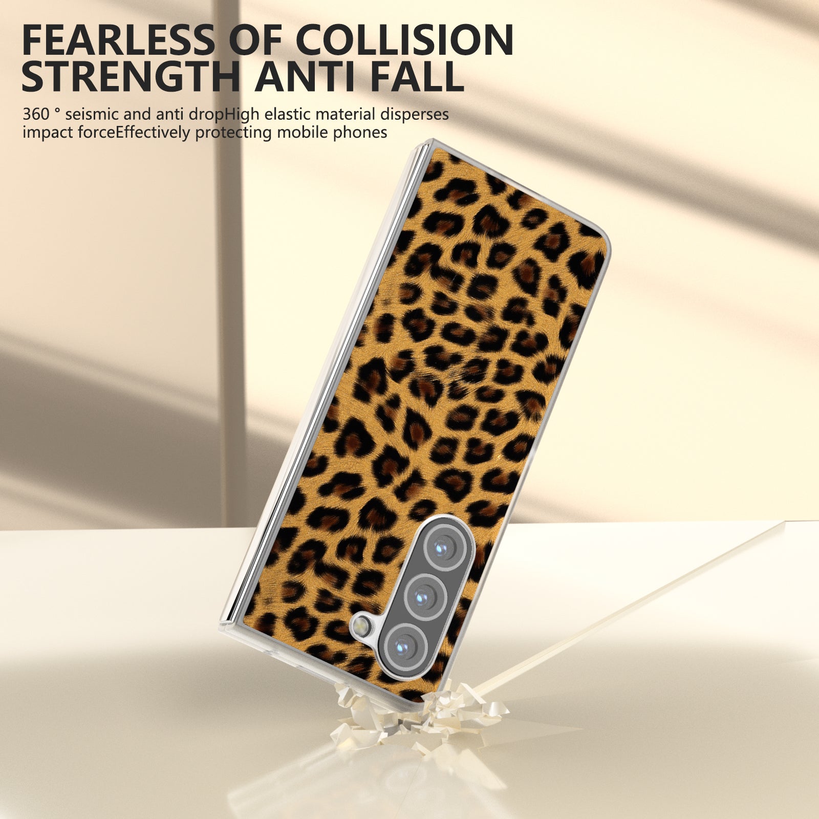For Samsung Galaxy Z Fold6 5G Case Leather+PC Non-Slip Phone Cover Leopard Pattern - Gold