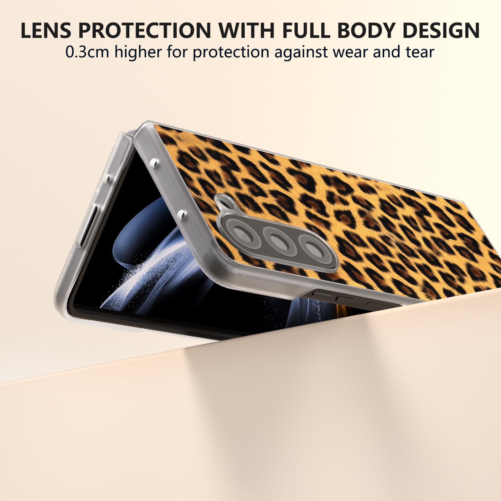 For Samsung Galaxy Z Fold6 5G Case Leather+PC Non-Slip Phone Cover Leopard Pattern - Gold