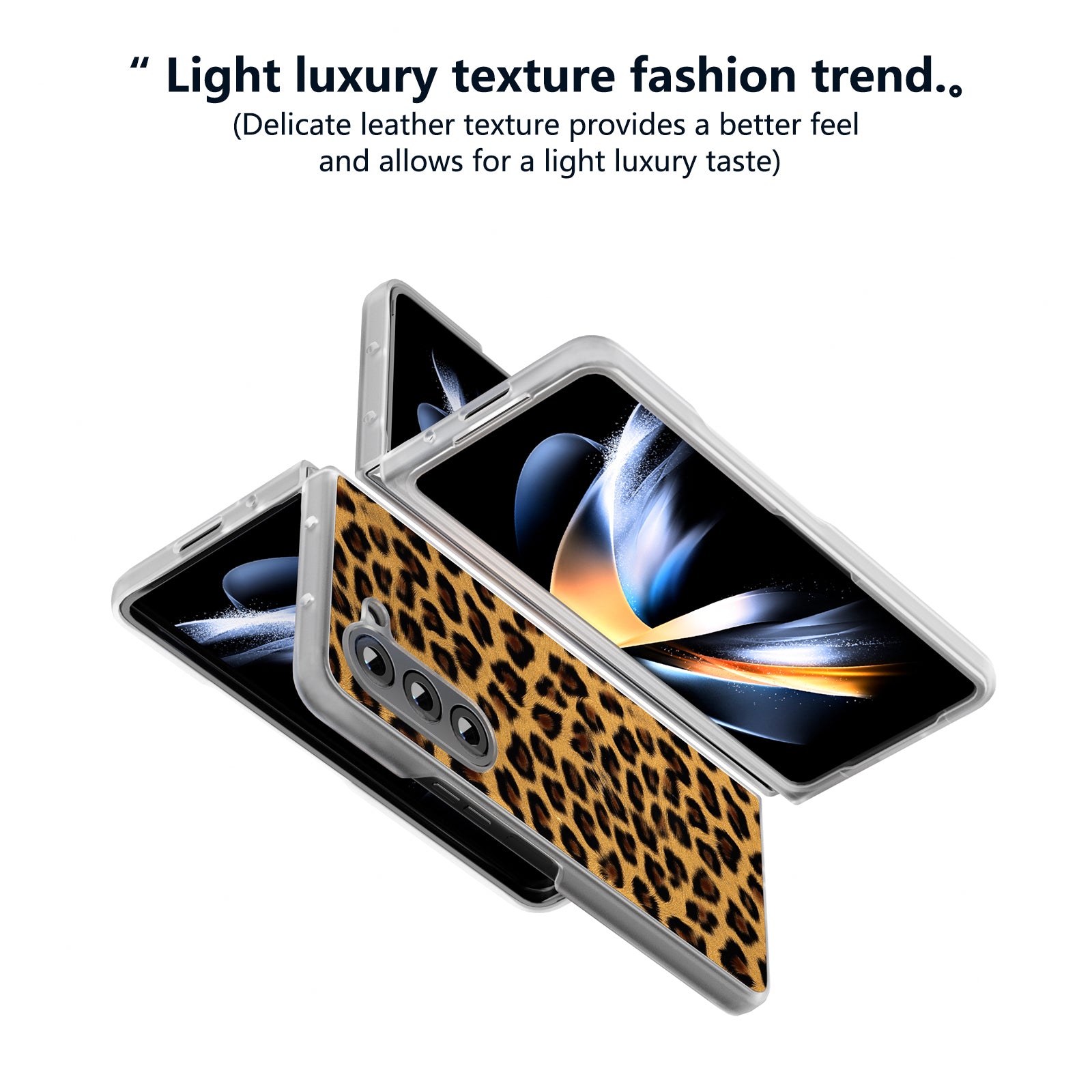 For Samsung Galaxy Z Fold6 5G Case Leather+PC Non-Slip Phone Cover Leopard Pattern - Gold