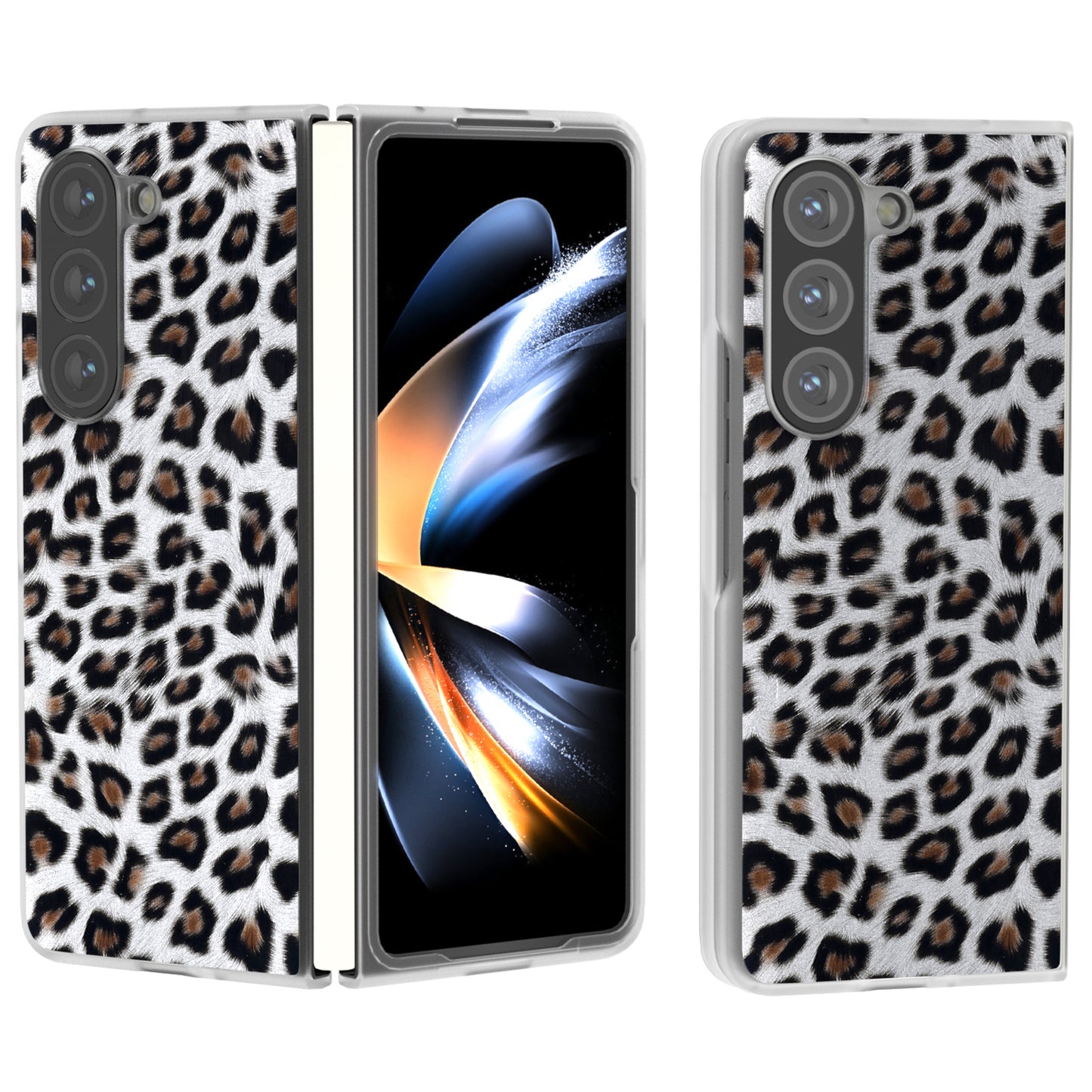 For Samsung Galaxy Z Fold6 5G Case Leather+PC Non-Slip Phone Cover Leopard Pattern - Silver