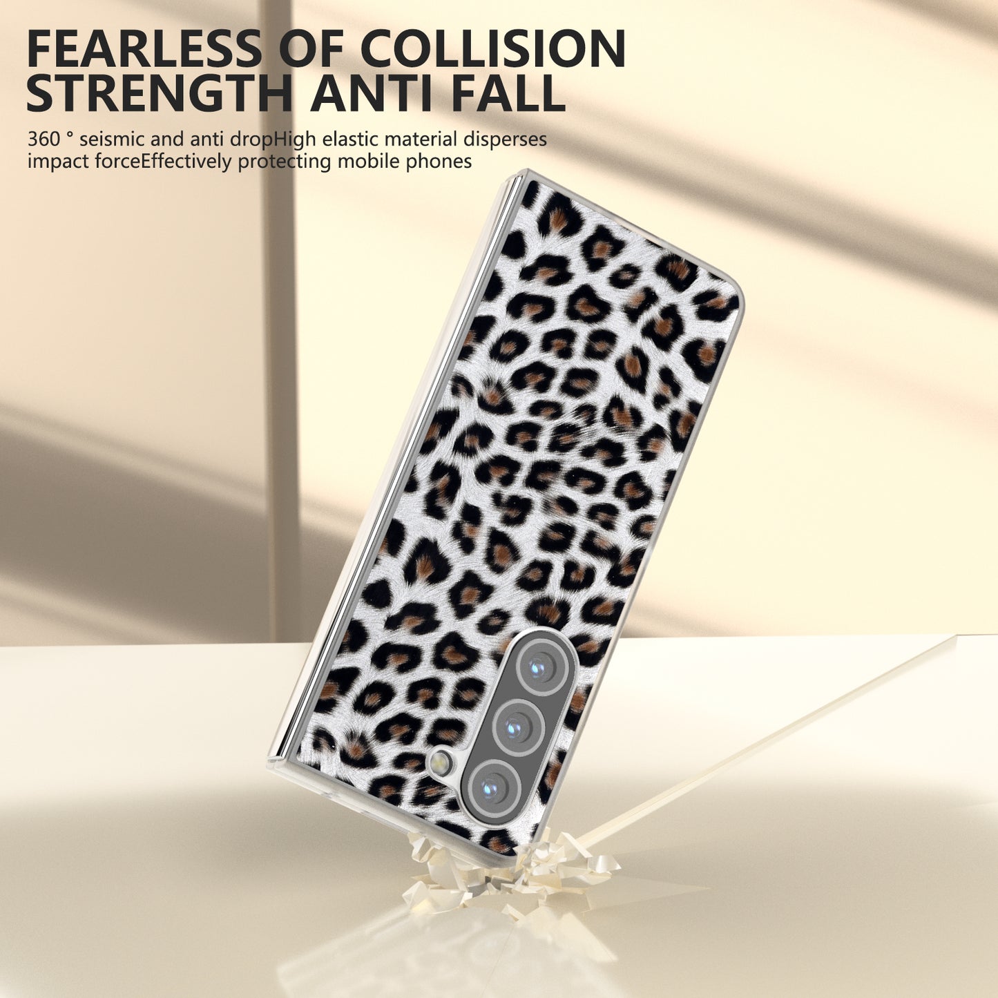 For Samsung Galaxy Z Fold6 5G Case Leather+PC Non-Slip Phone Cover Leopard Pattern - Silver