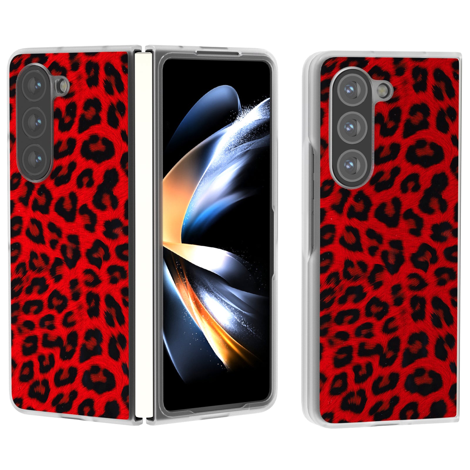 For Samsung Galaxy Z Fold6 5G Case Leather+PC Non-Slip Phone Cover Leopard Pattern - Red