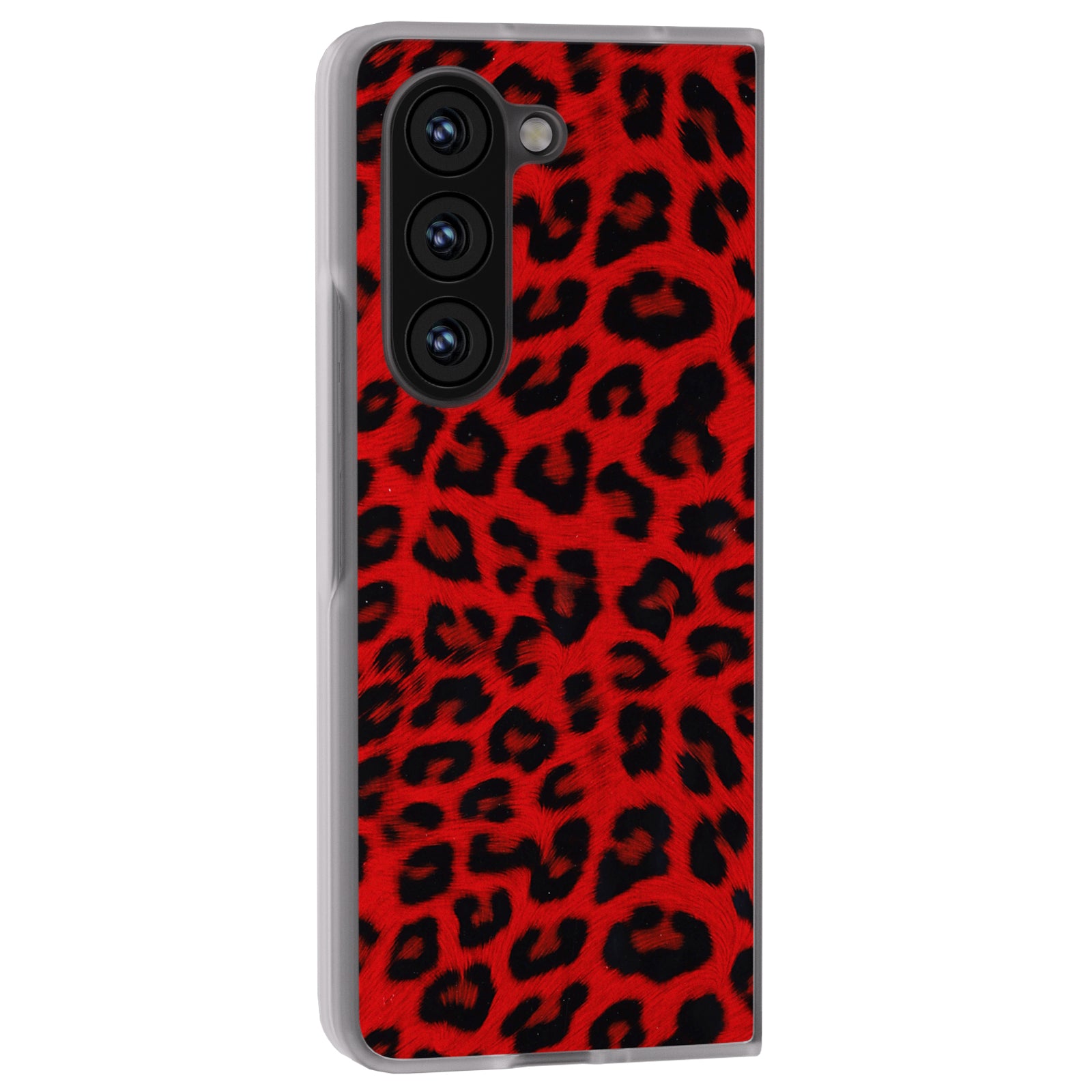 For Samsung Galaxy Z Fold6 5G Case Leather+PC Non-Slip Phone Cover Leopard Pattern - Red
