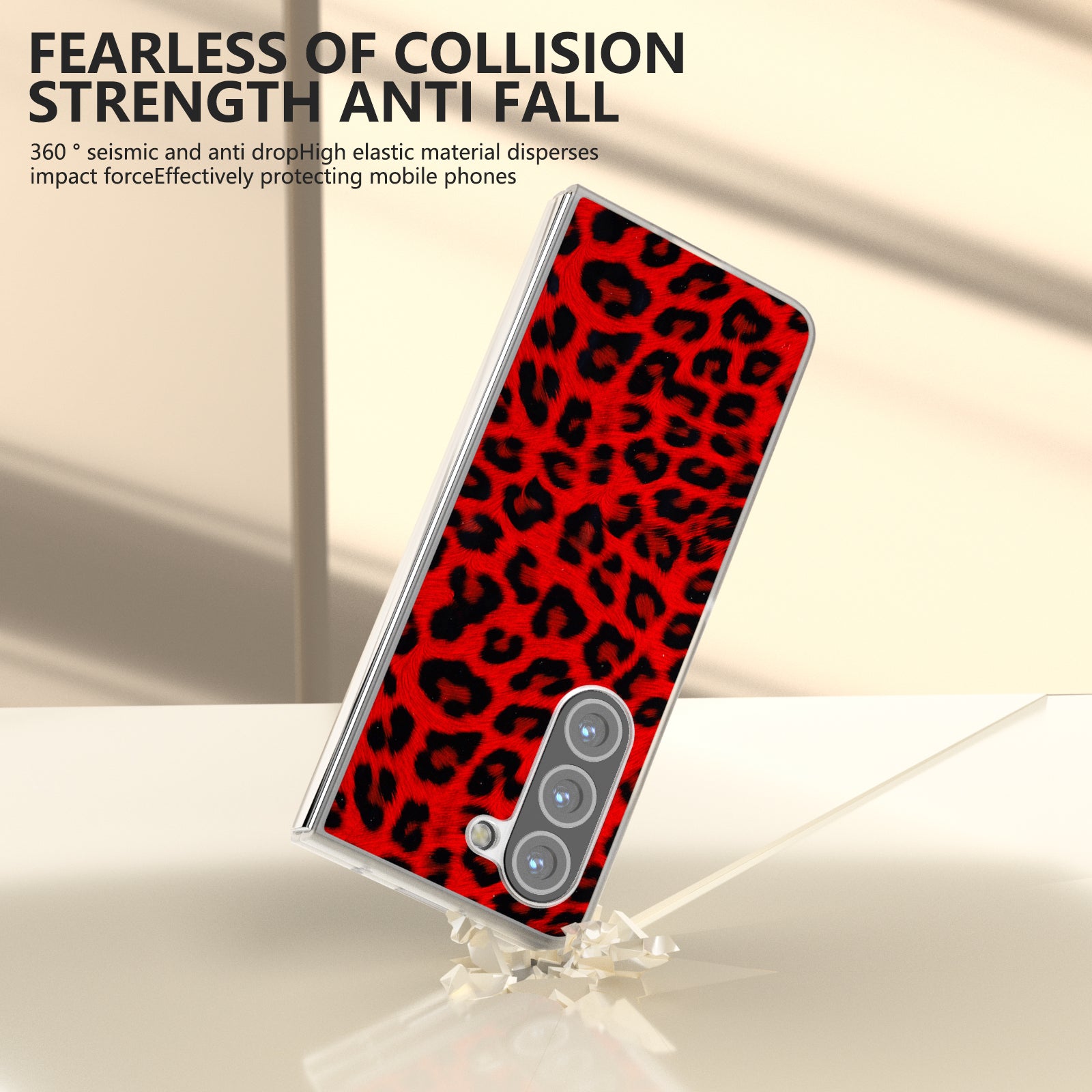 For Samsung Galaxy Z Fold6 5G Case Leather+PC Non-Slip Phone Cover Leopard Pattern - Red