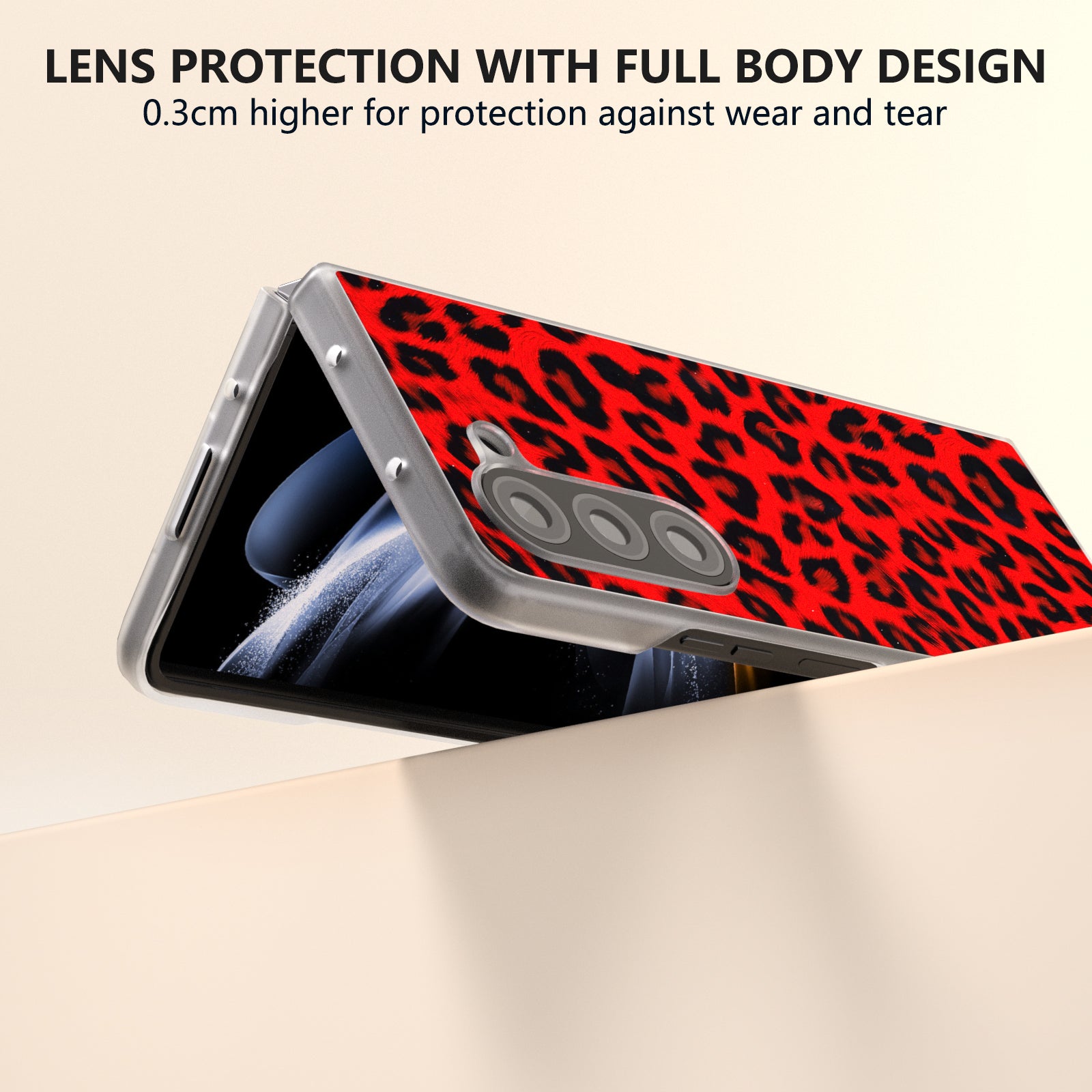 For Samsung Galaxy Z Fold6 5G Case Leather+PC Non-Slip Phone Cover Leopard Pattern - Red