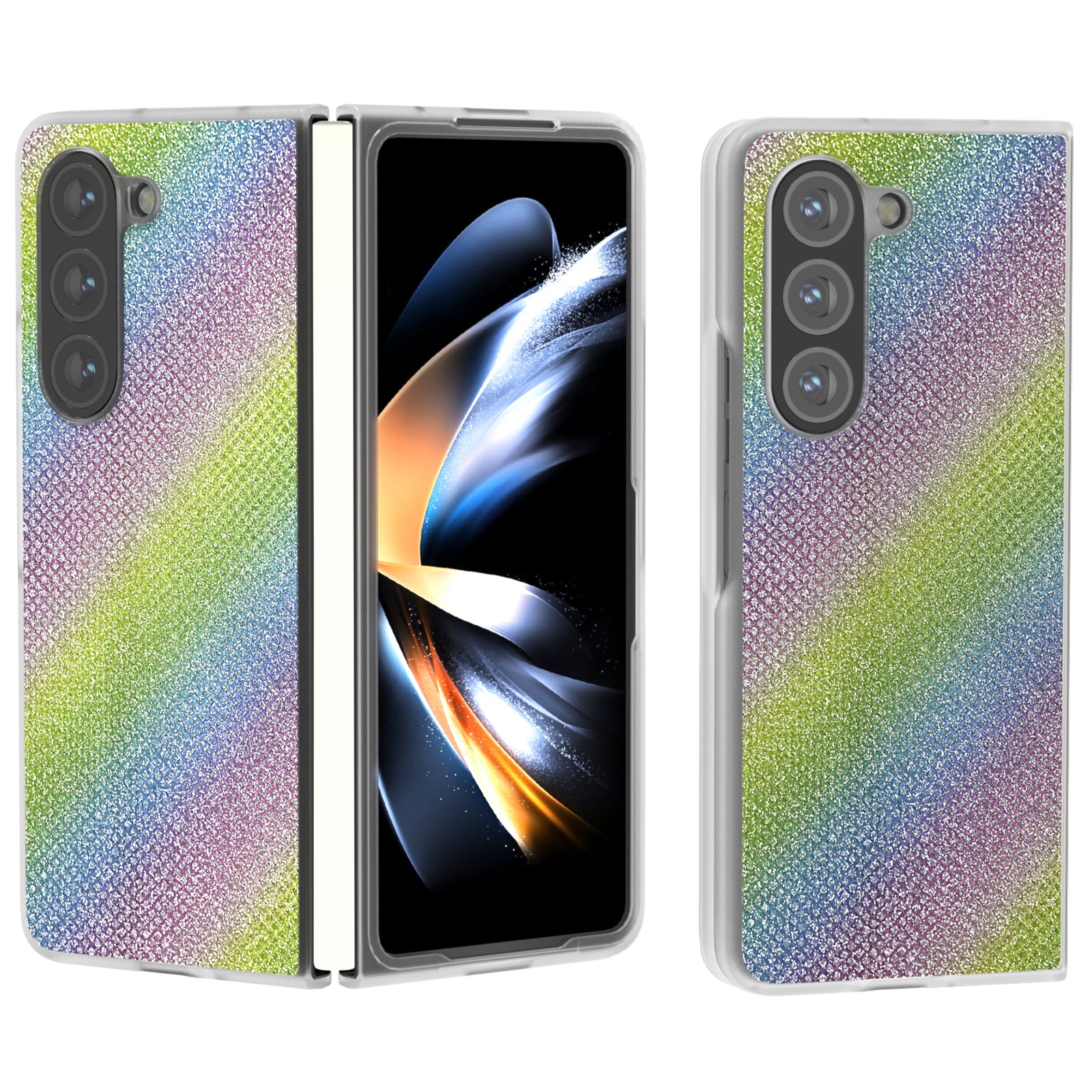 For Samsung Galaxy Z Fold6 5G Case Leather+PC Phone Cover Rhinestone Texture - Multi-Color