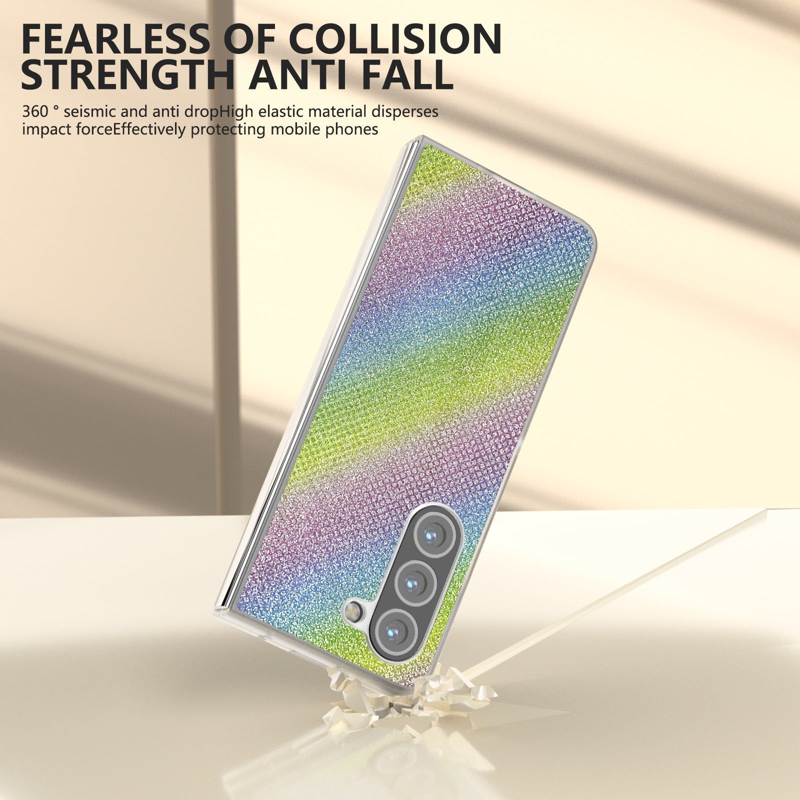 For Samsung Galaxy Z Fold6 5G Case Leather+PC Phone Cover Rhinestone Texture - Multi-Color