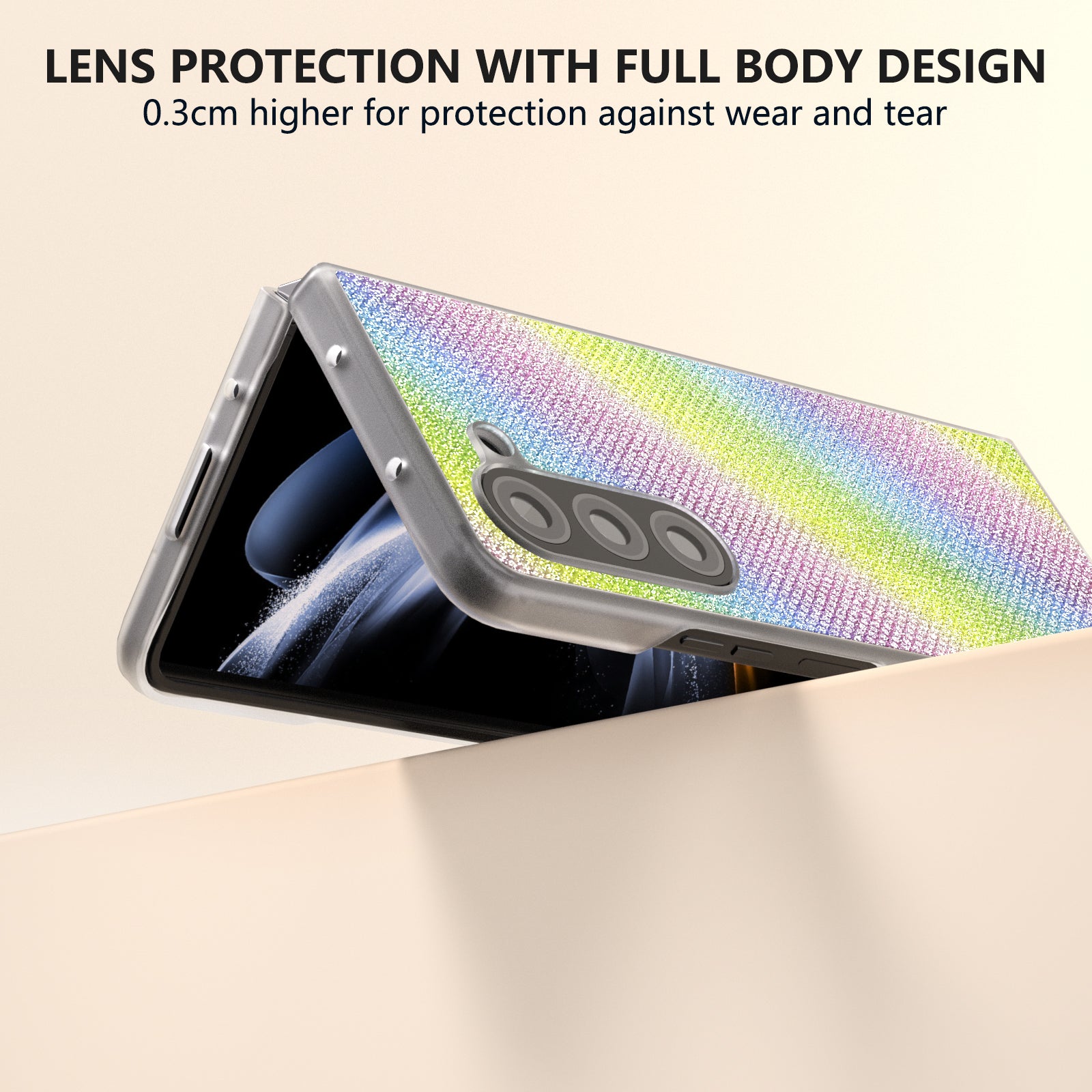 For Samsung Galaxy Z Fold6 5G Case Leather+PC Phone Cover Rhinestone Texture - Multi-Color