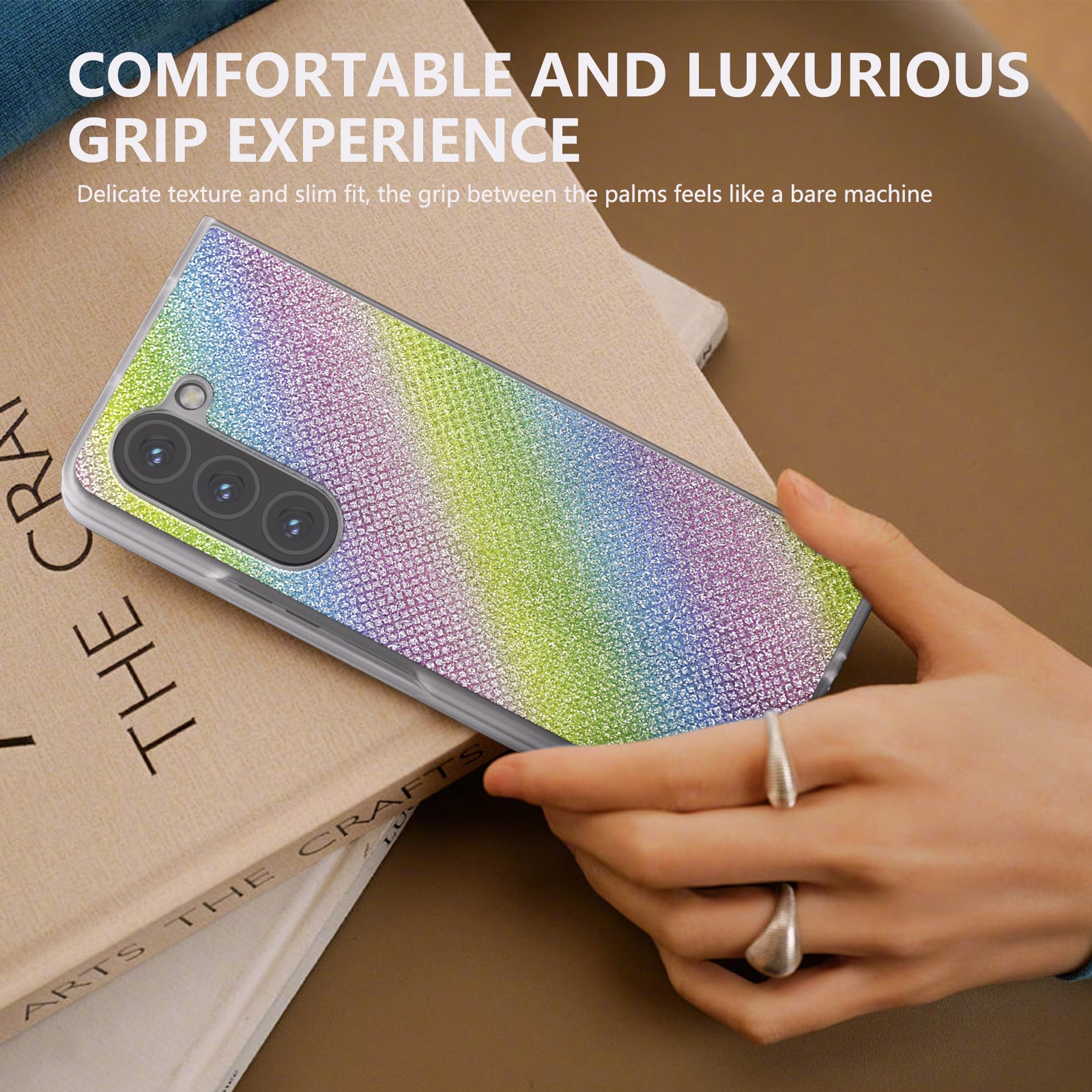 For Samsung Galaxy Z Fold6 5G Case Leather+PC Phone Cover Rhinestone Texture - Multi-Color