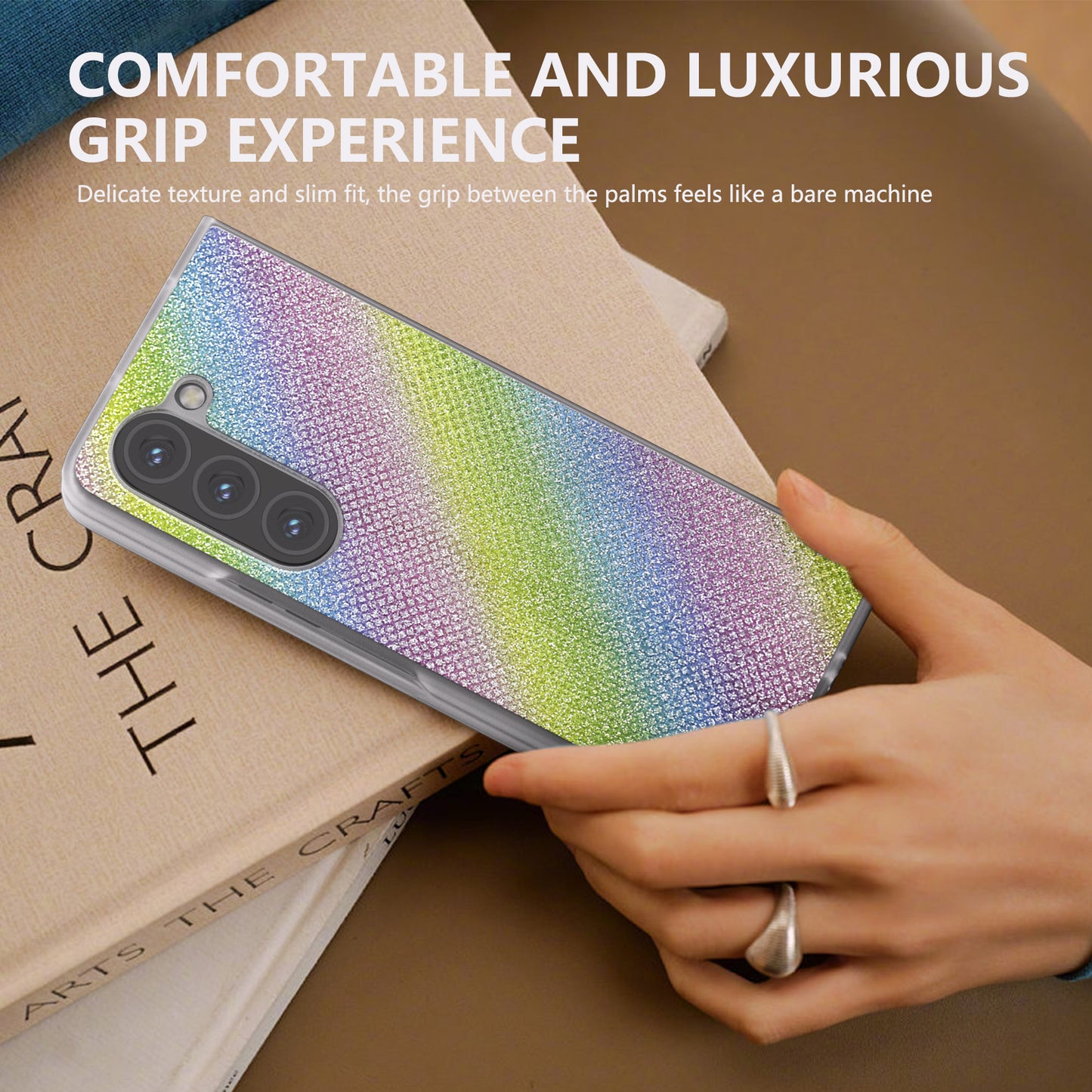 For Samsung Galaxy Z Fold6 5G Case Leather+PC Phone Cover Rhinestone Texture - Multi-Color