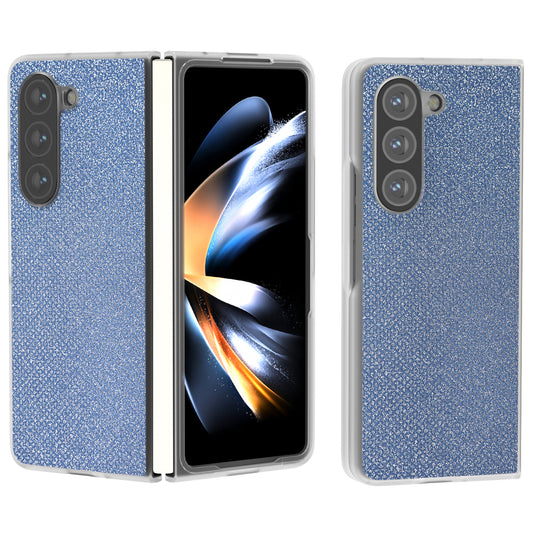 For Samsung Galaxy Z Fold6 5G Case Leather+PC Phone Cover Rhinestone Texture - Blue