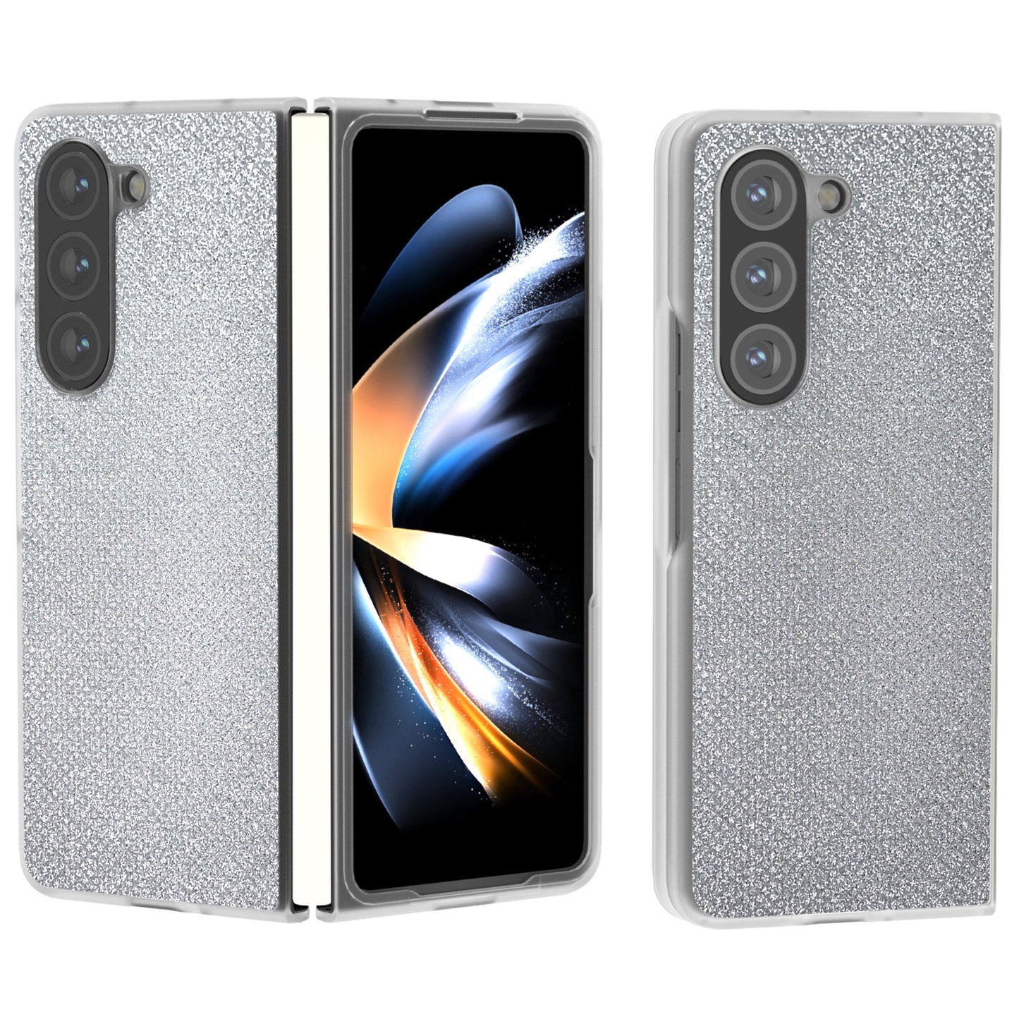 For Samsung Galaxy Z Fold6 5G Case Leather+PC Phone Cover Rhinestone Texture - Silver