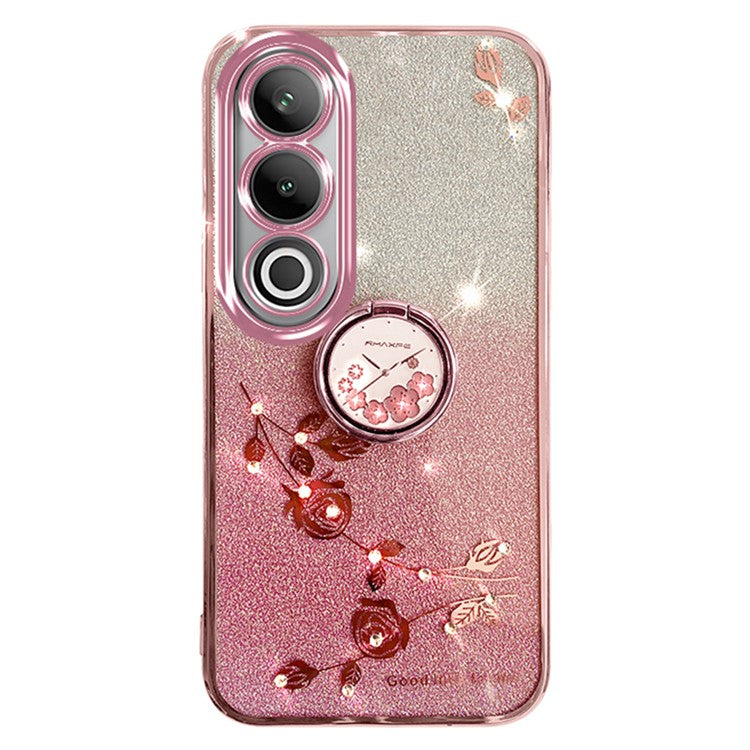 KADEM For OnePlus Ace 3V 5G Case Glitter Flower TPU Phone Cover with Ring Holder - Rose Gold
