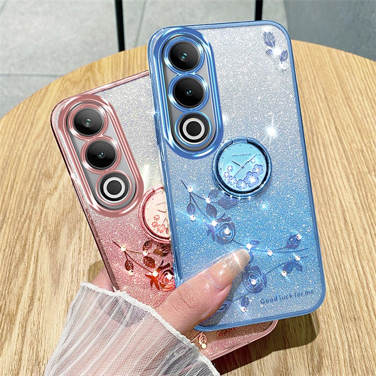KADEM For OnePlus Ace 3V 5G Case Glitter Flower TPU Phone Cover with Ring Holder - Blue