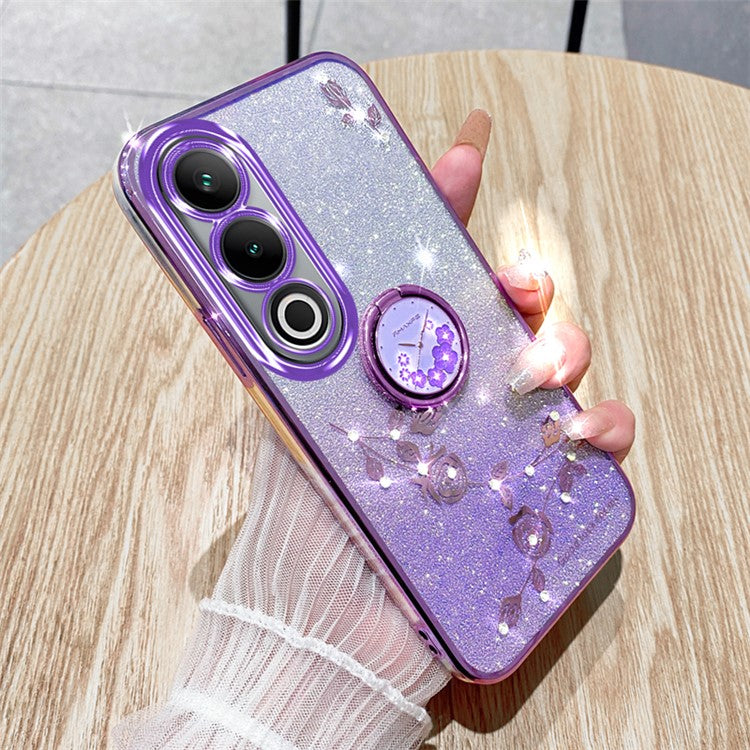 KADEM For OnePlus Ace 3V 5G Case Glitter Flower TPU Phone Cover with Ring Holder - Purple