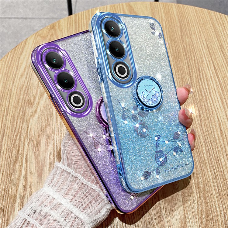 KADEM For OnePlus Ace 3V 5G Case Glitter Flower TPU Phone Cover with Ring Holder - Purple