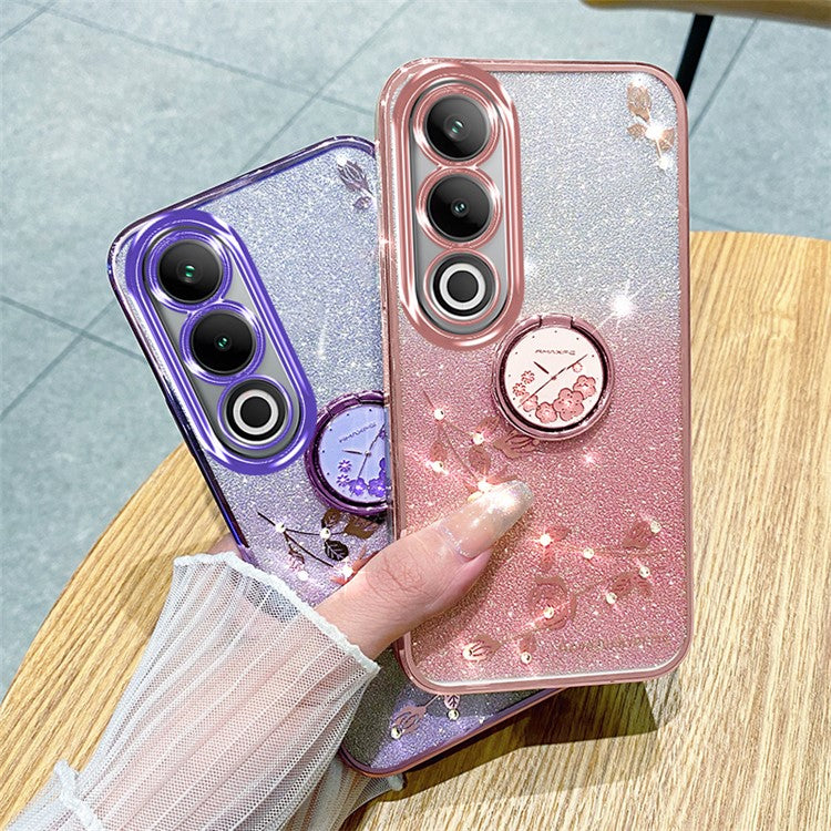 KADEM For OnePlus Ace 3V 5G Case Glitter Flower TPU Phone Cover with Ring Holder - Purple