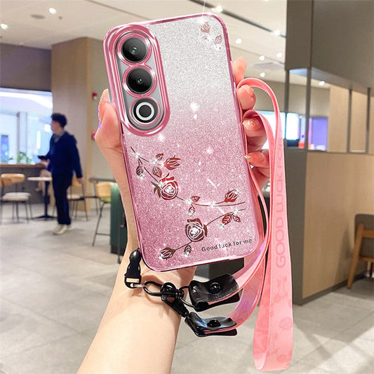 KADEM For OnePlus Ace 3V 5G Case Gradient Glitter TPU Phone Cover with Lanyard - Rose Gold