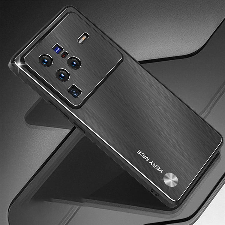 Brushed Aluminium Alloy Back Case for vivo X80 Pro 5G, TPU Bumper Anti-scratch Phone Cover - Black