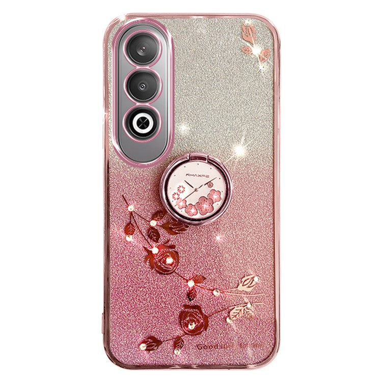KADEM For OnePlus Nord CE4 5G Case Flower Glitter TPU Cover with Ring Kickstand - Rose Gold