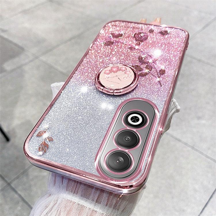 KADEM For OnePlus Nord CE4 5G Case Flower Glitter TPU Cover with Ring Kickstand - Rose Gold