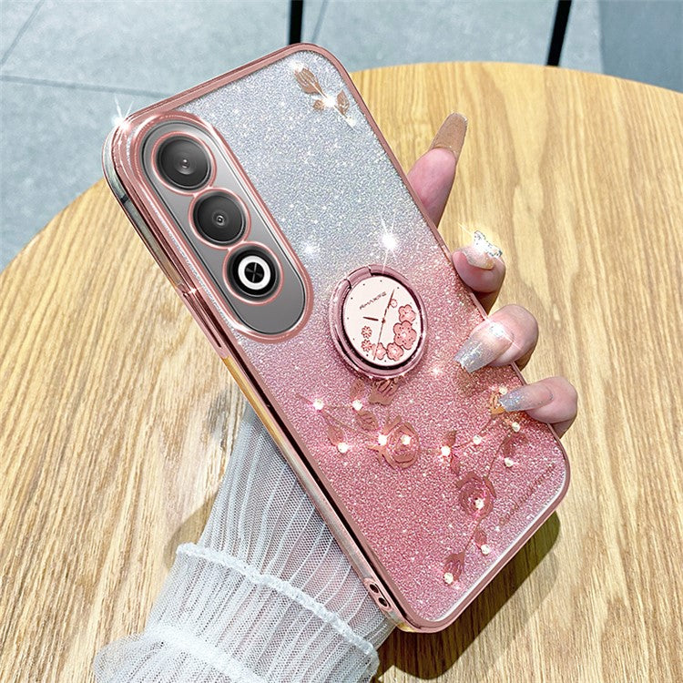 KADEM For OnePlus Nord CE4 5G Case Flower Glitter TPU Cover with Ring Kickstand - Rose Gold