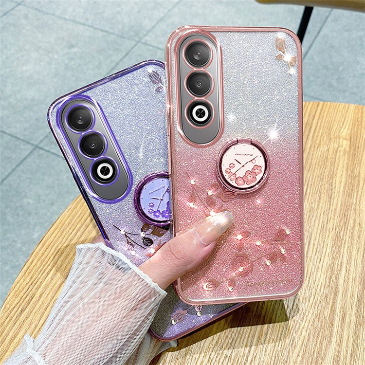 KADEM For OnePlus Nord CE4 5G Case Flower Glitter TPU Cover with Ring Kickstand - Rose Gold