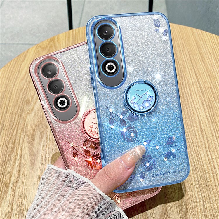 KADEM For OnePlus Nord CE4 5G Case Flower Glitter TPU Cover with Ring Kickstand - Rose Gold