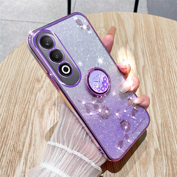KADEM For OnePlus Nord CE4 5G Case Flower Glitter TPU Cover with Ring Kickstand - Purple