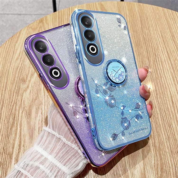 KADEM For OnePlus Nord CE4 5G Case Flower Glitter TPU Cover with Ring Kickstand - Purple