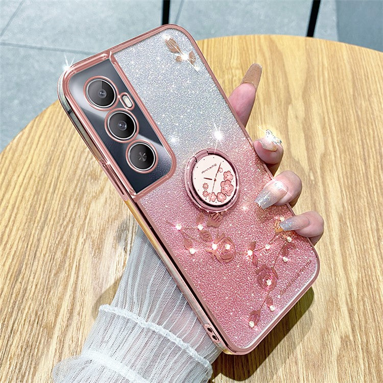 KADEM For Realme C65 4G Case TPU Gradient Flowers Mobile Phone Cover Anti-Drop Kickstand - Rose Gold