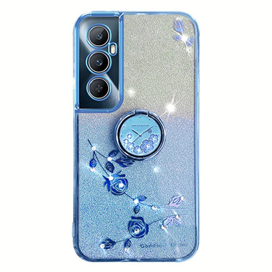 KADEM For Realme C65 4G Case TPU Gradient Flowers Mobile Phone Cover Anti-Drop Kickstand - Blue