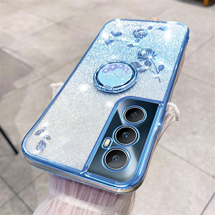 KADEM For Realme C65 4G Case TPU Gradient Flowers Mobile Phone Cover Anti-Drop Kickstand - Blue