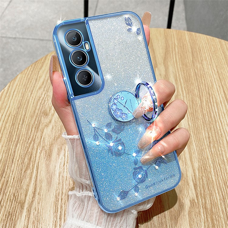 KADEM For Realme C65 4G Case TPU Gradient Flowers Mobile Phone Cover Anti-Drop Kickstand - Blue