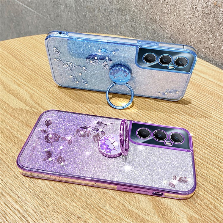 KADEM For Realme C65 4G Case TPU Gradient Flowers Mobile Phone Cover Anti-Drop Kickstand - Blue