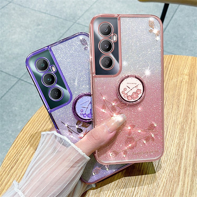 KADEM For Realme C65 4G Case TPU Gradient Flowers Mobile Phone Cover Anti-Drop Kickstand - Purple