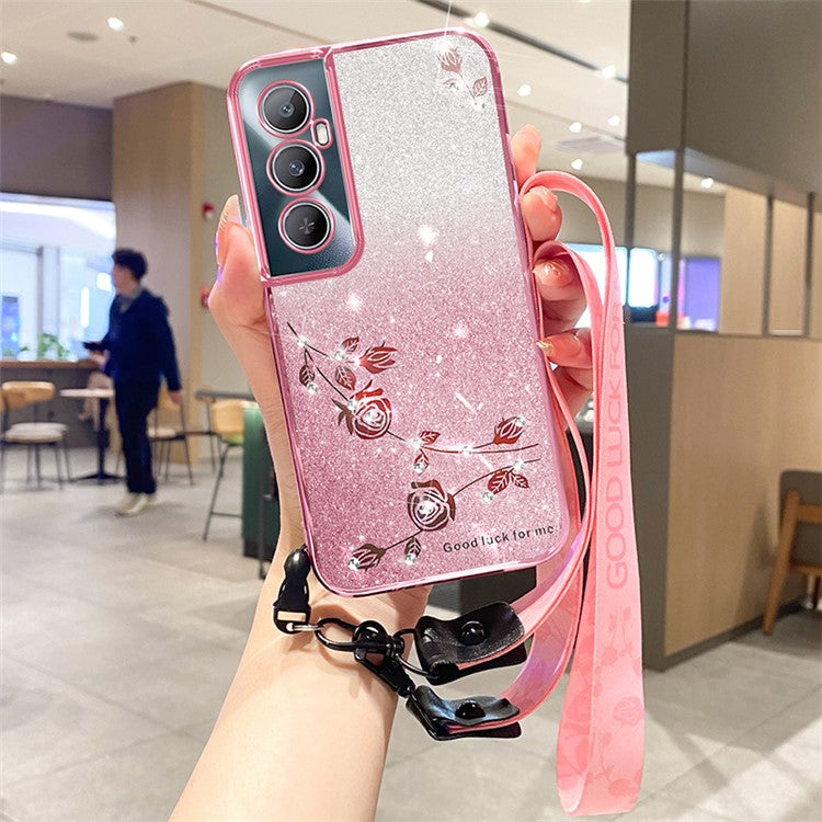 KADEM For Realme C65 4G Case Glitter Sparkle TPU Phone Cover with Lanyard - Rose Gold