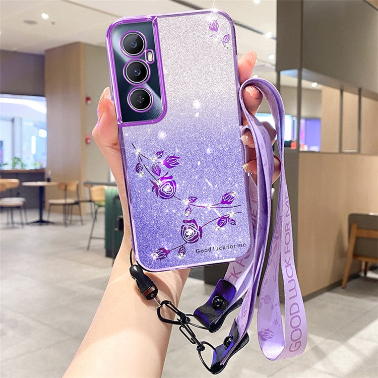 KADEM For Realme C65 4G Case Glitter Sparkle TPU Phone Cover with Lanyard - Purple