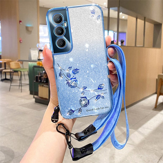 KADEM For Realme C65 4G Case Glitter Sparkle TPU Phone Cover with Lanyard - Blue
