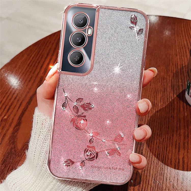 KADEM For Realme C65 4G TPU Phone Case Flower Gradient Glitter Back Cover - Rose Gold