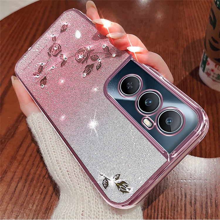 KADEM For Realme C65 4G TPU Phone Case Flower Gradient Glitter Back Cover - Rose Gold