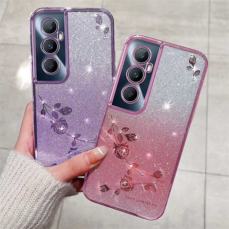 KADEM For Realme C65 4G TPU Phone Case Flower Gradient Glitter Back Cover - Rose Gold
