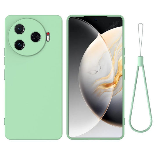 For TECNO Camon 30 Pro 5G Case Liquid Silicone Protective Phone Cover with Strap - Green