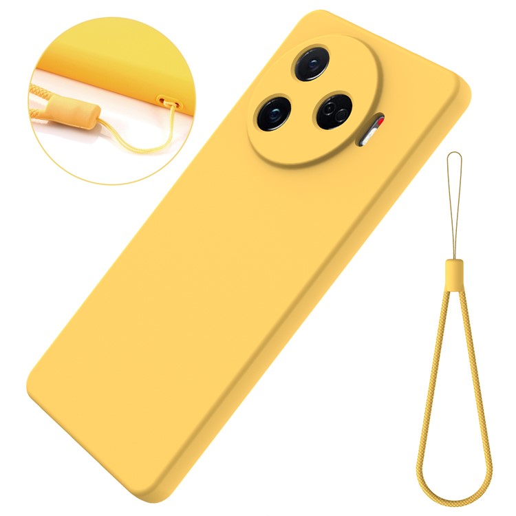 For TECNO Camon 30 Pro 5G Case Liquid Silicone Protective Phone Cover with Strap - Yellow