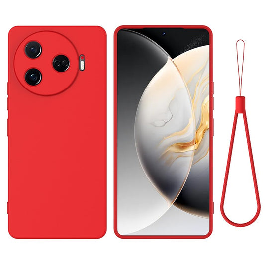 For TECNO Camon 30 Pro 5G Case Liquid Silicone Protective Phone Cover with Strap - Red