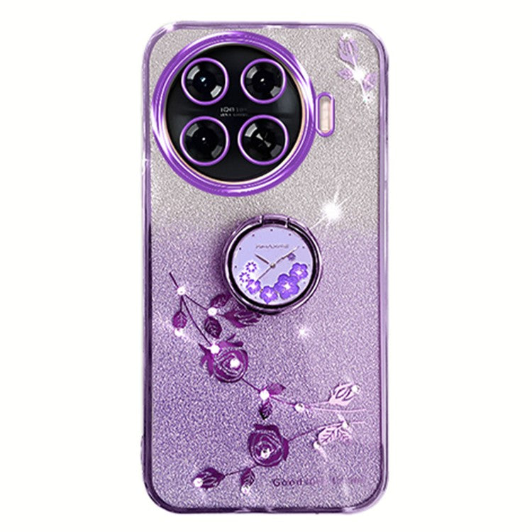 KADEM For TECNO Spark 20 Pro+ Case Glitter Floral TPU Phone Cover with Kickstand - Purple