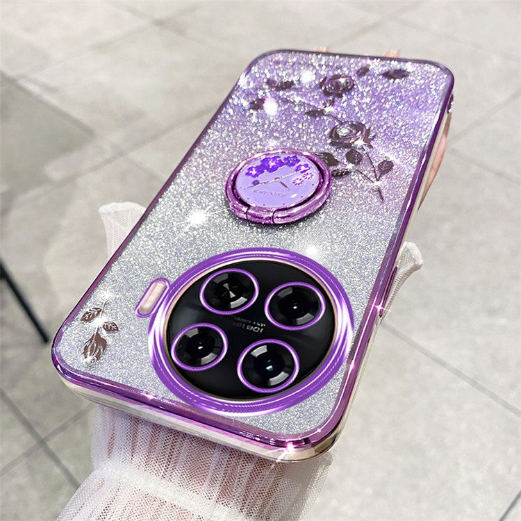 KADEM For TECNO Spark 20 Pro+ Case Glitter Floral TPU Phone Cover with Kickstand - Purple